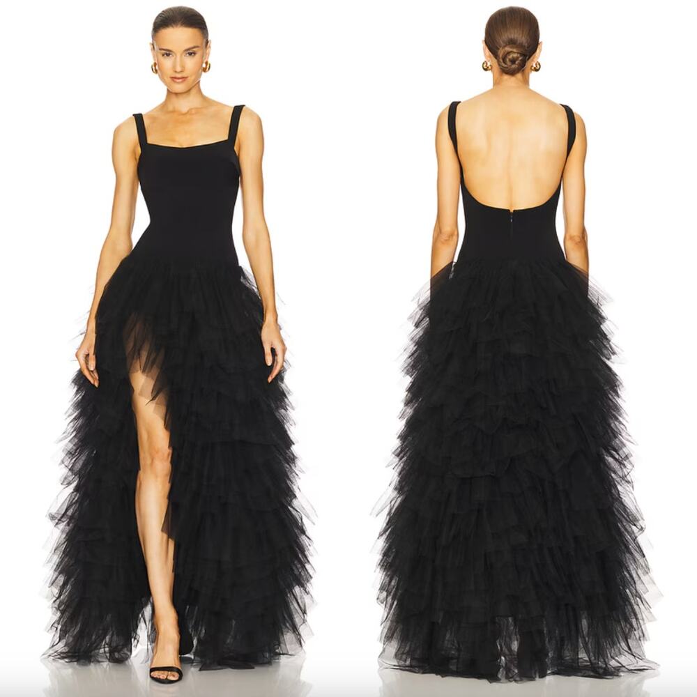 Lovers + Friends Black Tiered Tulle Maxi Dress